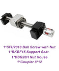 Professional Grade Rock Solid C7 Twenty Millimeter Ballscrew Kit With Lead Nut Bkbf15 End Blocks Dsg20h Shaft Collars And Heavy Duty Flex Couplers Set in silver and black.