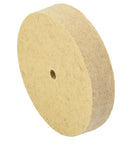 Hardcore Five Inch White Wool Felt Polishing Wheel Designed For Angle Grinders And Rotary Tools To Leave A Smooth As Glass Surface On Metals Ceramics And Glass Shop Floor Ready Accessory, showing side view and 10mm arbor.