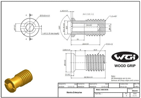 Technical drawing and 3D view of brass anchor with dimensions for Brass Pool Cover Anchors 10 Pack For Concrete Inground Pools Universal Fit All Weather Rust Resistant Easy Install Closing Kit For Seasonal Safety And Year Round Pool Protection.