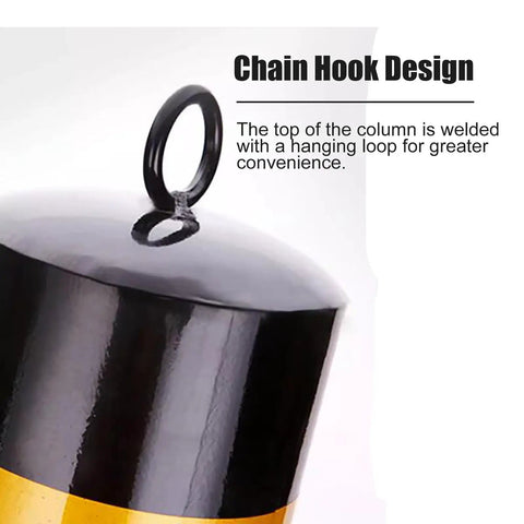 Heavy Duty Traffic Safety Bollards Constructed Tough With Vivid Reflective Tape For Driveway Barriers And City Streets Premium Steel Warning Stakes Secure Mounting Set with chain hook design at the top.