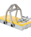 Heavy Duty Switchable Lifting Magnet With 12000 Pounds Breakaway Force Beast Mode Safety Lock, yellow and aluminum, for steel lifting.