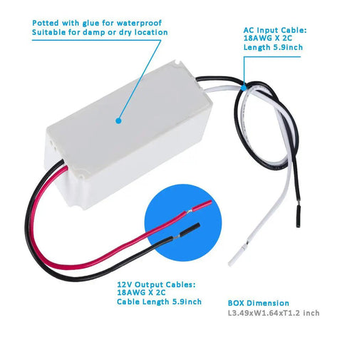 Dimmable 12V LED Driver 24W Power Supply With IP67 Waterproof Rating Triac And ELV Dimming Ready