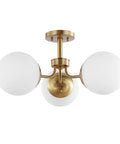 Brass Gold 3-Light Dope Mid Century Modern Semi Flush Mount Light With Frosted White Glass Globe Shade, LED Ceiling Fixture