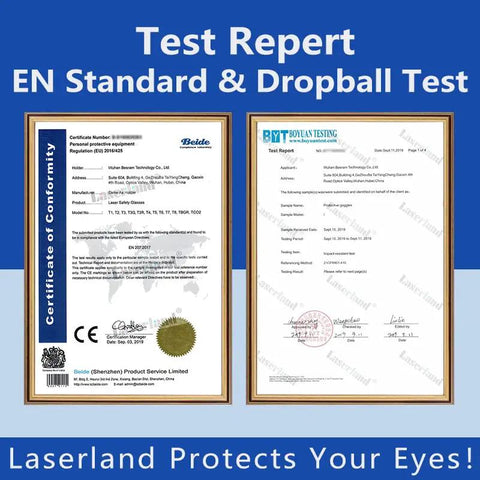 Top Shelf Protective Goggles For Violet And Blue Laser Projects Clear View Optics certification test report with specifications.