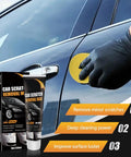 Using Scratch Remover Wax For Deep Scratches On Clear Coat Auto Finish with sponge on car door, 120ml tube in view