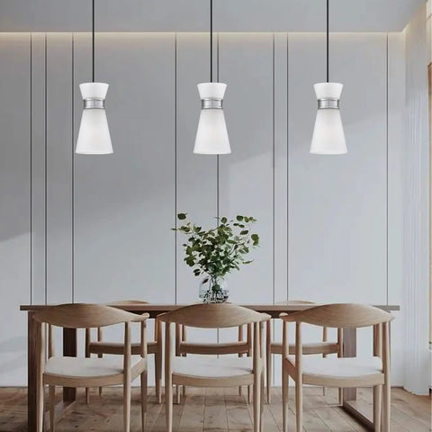 3 Pack Cylindrical Pendant Lights With Frosted Glass, Modern Hanging Lamps in dining area, Brushed Nickel Finish