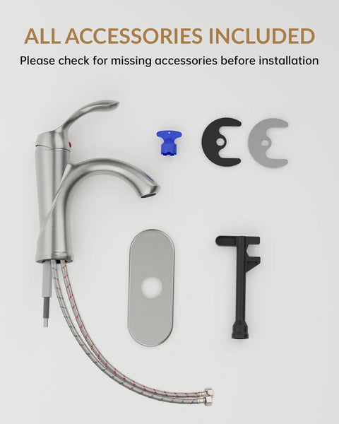 Brushed Nickel Bathroom Faucet With Single Handle For One Hole Vanity Sink Satin Finish, accessories included
