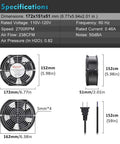 Specifications of 110V 120V Axial Cooling Fan With Beefy Airflow And High Speed Dual Ball Bearings 172mm x 150mm x 51mm