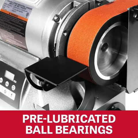 Close-up of pre-lubricated ball bearings on Built Like A Tank One Horsepower Variable Speed Disc Grinder And Belt Sander Combo.