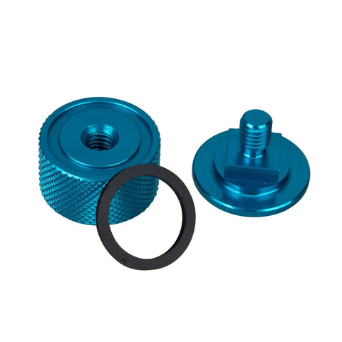 Sky Blue Welding Hood Pipeliner Helmet Fasteners Replacement Headgear Screws With Aluminum Anodized Build And Silicone Washer No Slip Grip 1 Pair For Tight Secure Welding Gear, showing knurled design and silicone washer.