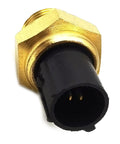 Brass hex coolant temperature sensor with black plastic body and two gold pins
