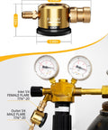 HVAC Nitrogen Purge Tool And Regulator Kit For Air Conditioning Maintenance Pro Grade High Pressure Nitrogen Regulator Tool Durable Yellow Finish Easy To Use For Precise Purging And Tuning with dimensions and connectors.