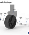 Installation diagram of 6 Inch Boat Trailer Jack Wheel Replacement, 1200 Lbs Load Capacity, showing parts and assembly components.
