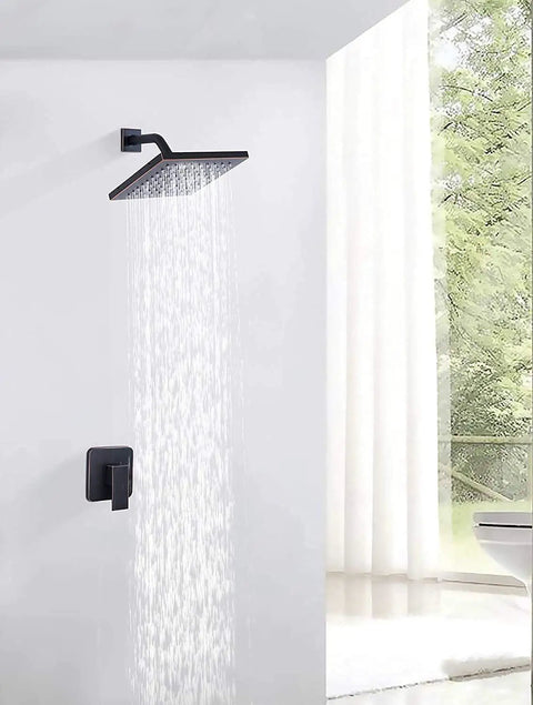 8 Inch Square Rain Shower Head High Pressure Stainless Steel 304 with Oil Rubbed Bronze Finish in modern bathroom