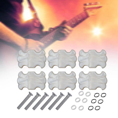 Upgrade Your Folk Guitar Game With These Awesome 6 Piece Tuning Peg Buttons, white plastic knobs with mounting hardware.