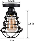Vintage Semi Flush Mount Ceiling Light In Industrial Black Metal Cage, dimensions 6x7.5 inches with bulb, UL Listed.