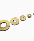 Brass Flat Clock Washers Set 100 Pcs Round Hole Mixed Sizes 2mm To 9mm For Clockmaking and Movement Repair Displayed
