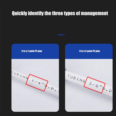 Quickly identify types of management for 2-point and 3-point PE pipes with size labels 1/4 inch and 3/8 inch.