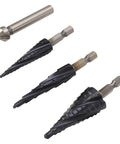 Heavy Duty Step Drill Bits With 4 Spiral Flutes Made From M35 Cobalt for Smoother Drilling In Metal Wood And Plastic With Quick Size Removal For Stainless Steel And Aluminum Jobs, 4-piece set