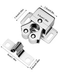 20 Pcs Metal Cabinet Latch For Wardrobe Door With Easy Install Spring Catch To Keep Kitchen Cupboards And Storage Units Locked Tight Secure And Stylishly, showing detailed metal latch and dimensions.