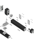 Exploded view of ZHRUI all-metal miniature lathe with black bed rails and silver hardware