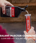 Ultra Fast Tubeless Tire Sealant For Bikes That Seals Punctures Up To Six Point Five Millimeters And Is Long Lasting For Mountain Road Gravel Cyclocross And Commuter Rides So You Stay Rolling being poured into a sealant injector for easy installation.