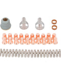 Heavy Duty Plasma Cutting Torch Electrode Tip Kit Made For Fast Changeouts And Top Tier Cutting Results showing 20 copper tips and electrode caps.