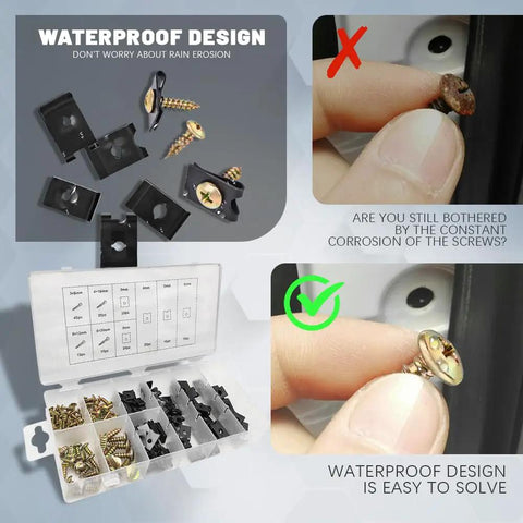 All In One 170 Piece Car U Clip And Screw Kit With 9 Sizes U Nuts And Fasteners showing waterproof design and corrosion prevention
