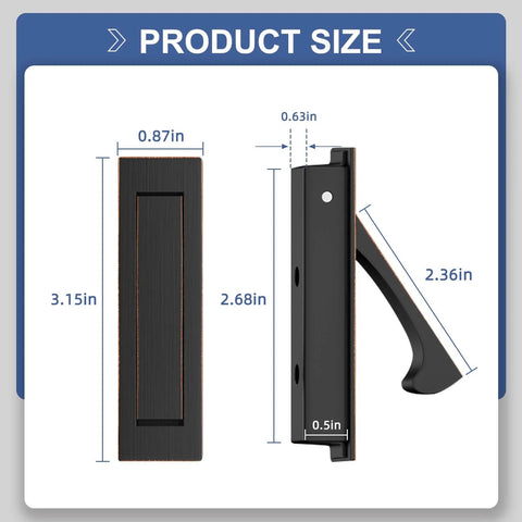 Oil Rubbed Bronze 6 Inch Pocket Door Hardware Kit With Recessed Flush Pulls And Edge Pulls In Stainless Steel dimensions view