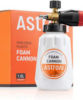 Heavy Duty Car Foam Cannon With Wide Neck Adjustable Snow Lance And Thick Foam For Pressure Washer One Liter Bottle One Quarter Inch Quick Connector Works With 1000 To 3000 PSI Washers, shown with packaging, wide neck and quick connector visible.