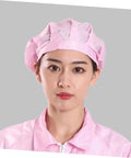 Eight Pack Hot Pink Anti Static Mesh Work Caps With Hella Breathable Mesh Panels Tough Reusable Polyester Build Kickass Shop Floor Protection For Electronics Factories on a model.