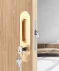 Keyed Sliding Pocket Door Lock With Three Keys For Hidden Recessed Handle Easy Install Perfect For Bathroom Kitchen And Wood Furniture Hardware Durable Zinc Alloy Construction With Rust Resistant Finish on wooden door