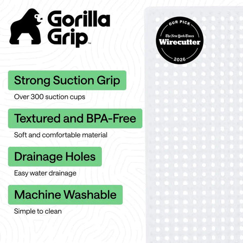Premium Non Slip Bath Mat With Power Traction Suction Cups That Stay Locked For Stable Bathtub Floor Liner Featuring Rapid Moisture Escape Panels And No Fuss Cleanup Style In Crisp White Dimension Thirty Five By Sixteen, featuring strong suction grip and drainage holes.
