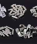 Heavy Duty Shelf Pegs And Pins Set For Cabinets And Bookshelves, Durable Steel Pin Holders in various shapes on black background