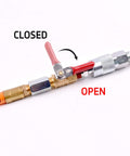 Pro Grade Heavy Duty Brass Ball Valve For Air Compressor Lines 1/4 Inch NPT On Off Shutoff With Red Lever in open position