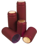 Premium Heat Shrink Wine Bottling Caps 100 Pack Matte Oriental Red, showing five caps with smooth satin finish and gold top details.