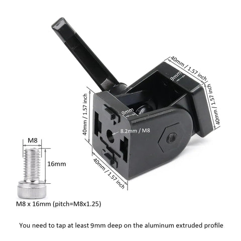Two Pack Black Aluminum Extrusion Pivot Hinges With Handles For 40 Series 4040 4080 V Slot Profiles Swivel Degree Angle Brackets Beefy Heavy Duty Connector Kit For 40x40 Aluminum Frame, black 40x40 pivot hinge with M8 bolt