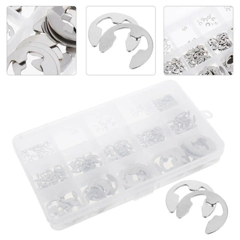 Stainless Steel Retainer Ring Set 1.5 To 15mm Must Have Clip Ring Assortment Kit For Fasteners Circlip Washers Durable Metal Retaining Clips Easy Install Versatile For Automotive And Home DIY Projects, stainless steel circlip assortment in storage case