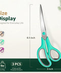 8.5 Inch All Purpose Scissors Set For Office Home Sewing And Crafts With Soft Comfort Grip For Right Or Left Hand 3 Pack Multicolor Sharp Stainless Steel Blades For Paper Cardboard Fabric Photos And More