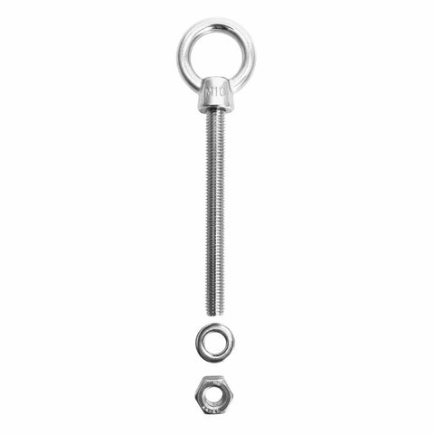 Stainless Steel Shoulder Eye Bolt, 3/8 x 4 in, 304 Marine Grade, Set of 5, with threaded nut, for beams, hoists, marine projects