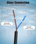Close-up of brown and blue wires indicating positive and negative terminals for Heavy Duty 12V DC Linear Actuator Delivering 6000N Force And 500Mm Stroke For Adjustable Desk Lifts Tv Mount Raise Industrial Push Pull Motor Kits That Run Smooth No Sweat Operation Guaranteed.