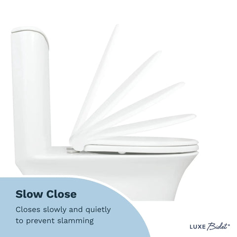 Elongated Comfort Fit Toilet Seat with Slow Close, Quick Release Hinges, Non Slip Bumpers, Easy Install, Durable Plastic White Upgrade