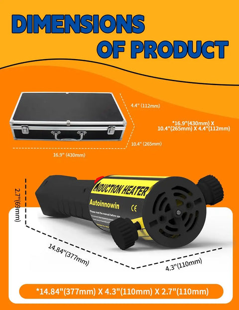 Induction Heat Tool For Rusty Bolt And Screw Removal No Sweat 1200W 110V with eight coil set and durable case dimensions