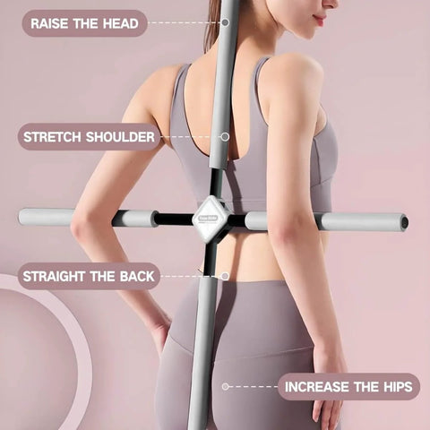Woman using Posture Corrector Stick For Back Pain Relief And Spine Alignment Upper And Lower Back Stretcher Portable