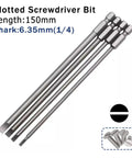 Top Tier 10-Pack 6 Inch Magnetic Slotted Screwdriver Bits Set Featuring S2 Alloy Steel Hex Shank For Precision Power Drilling Jobs, 150mm 1/4
