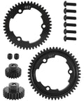Hardened Steel Main Spur Gear Set With 50T 46T Gears And 23T 20T Pinions For Traxxas RC Cars shown with screws, side view