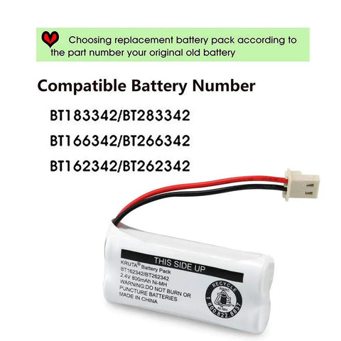 Straight Fire Backup Triple A Cells For Vtech Cs6114 Cs6419 Cs6719 At T El52300 Cl80111 Cordless Phones Plug And Play Two Point Four Volt Eight Hundred Milliamp Hour Battery Pack Of Two, showing compatible battery numbers and wiring.
