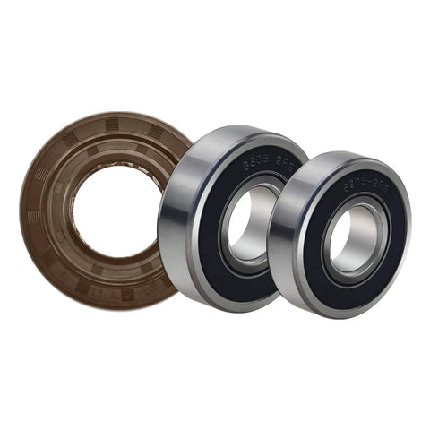 Heavy Duty Front Load Washing Machine Bearing Kit With Durable Rubber Tub Seal And Precision Steel Rollers, showing bearings and seal.