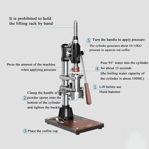 Pro Level Hand Pump Espresso Maker With Rock Solid Build And Kicker 16 Bar Pressure Portable Stainless Steel Coffee Press instruction image