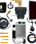 Ford F150 F250 F350 F450 And SUV CarPlay Upgrade Kit With 8 Inch Touchscreen GPS Navigation Wireless CarPlay Sync 3 Upgrade APIM NA223 VIN Pre Programmed For Free Fits Focus Edge Escape Explorer Taurus components including touchscreen, cables, connectors, and tools.